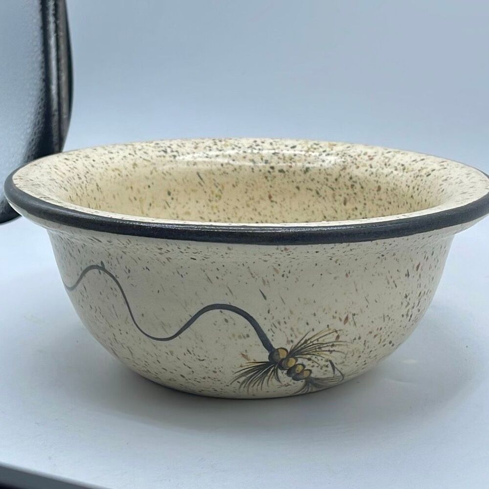 Artisan Handmade art pottery bowl speckled fly fishing.